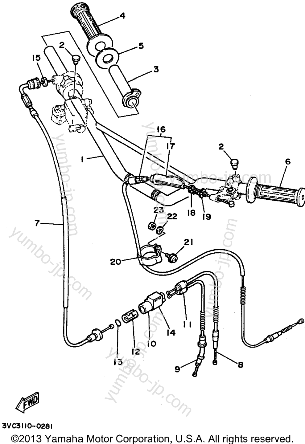 Handlebar - Cable for motorcycles YAMAHA RT180B 1991 year