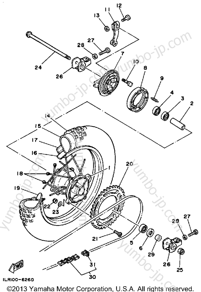 REAR WHEEL for motorcycles YAMAHA YZ80S 1986 year