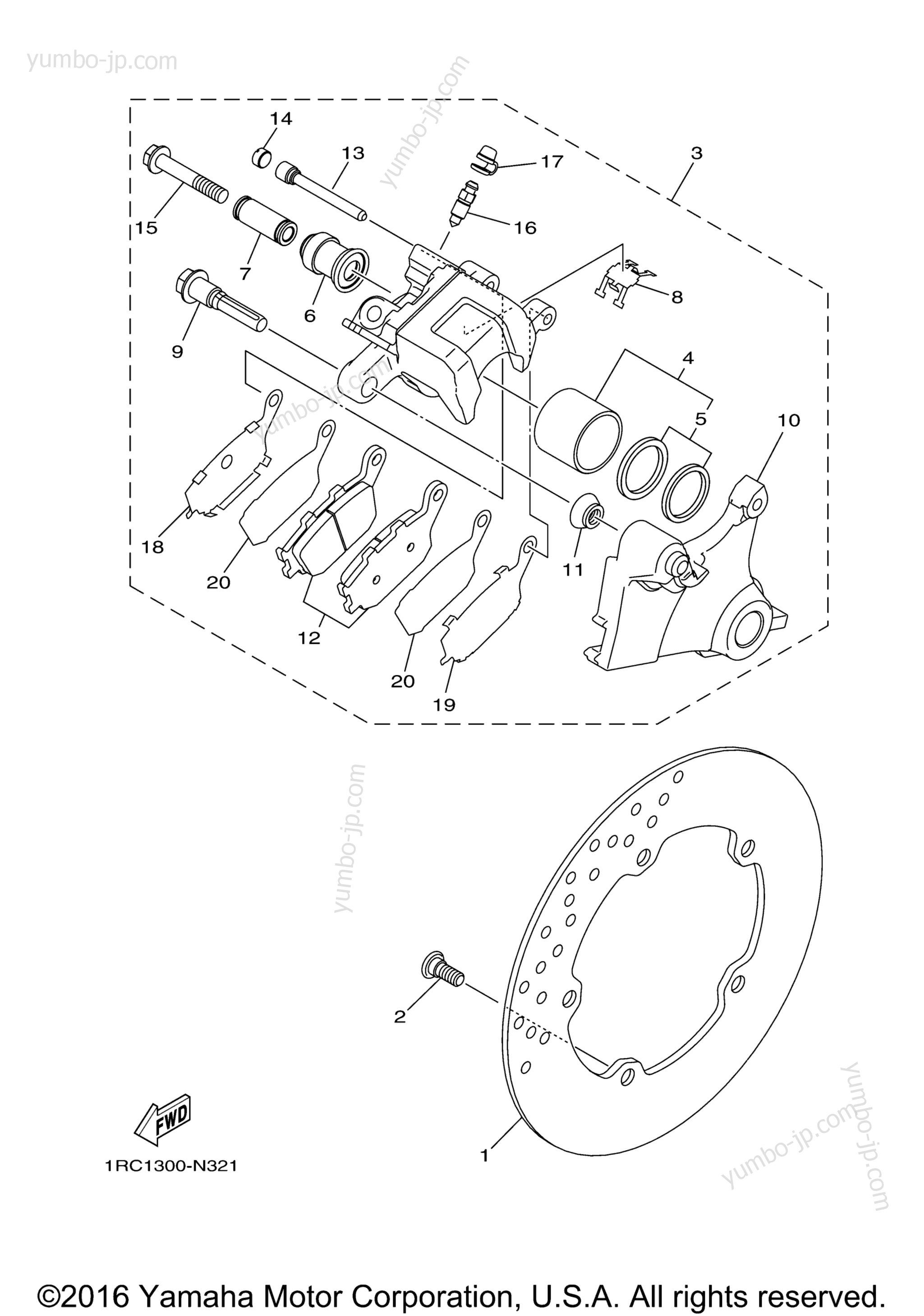 REAR BRAKE CALIPER for motorcycles YAMAHA FZ09 (FZ09FCY) CA 2015 year