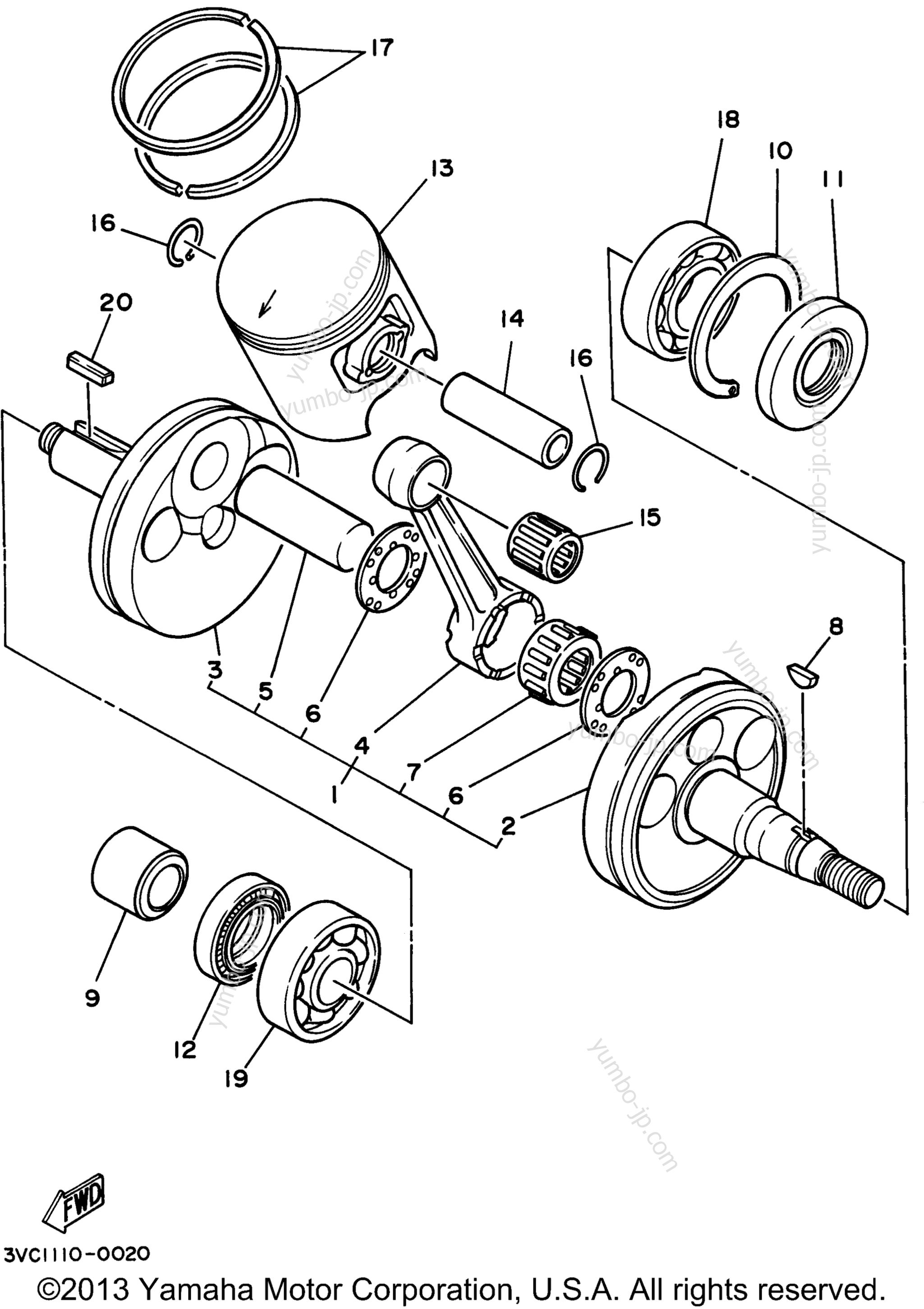 Crankshaft - Piston для мотоциклов YAMAHA RT180H 1996 г.