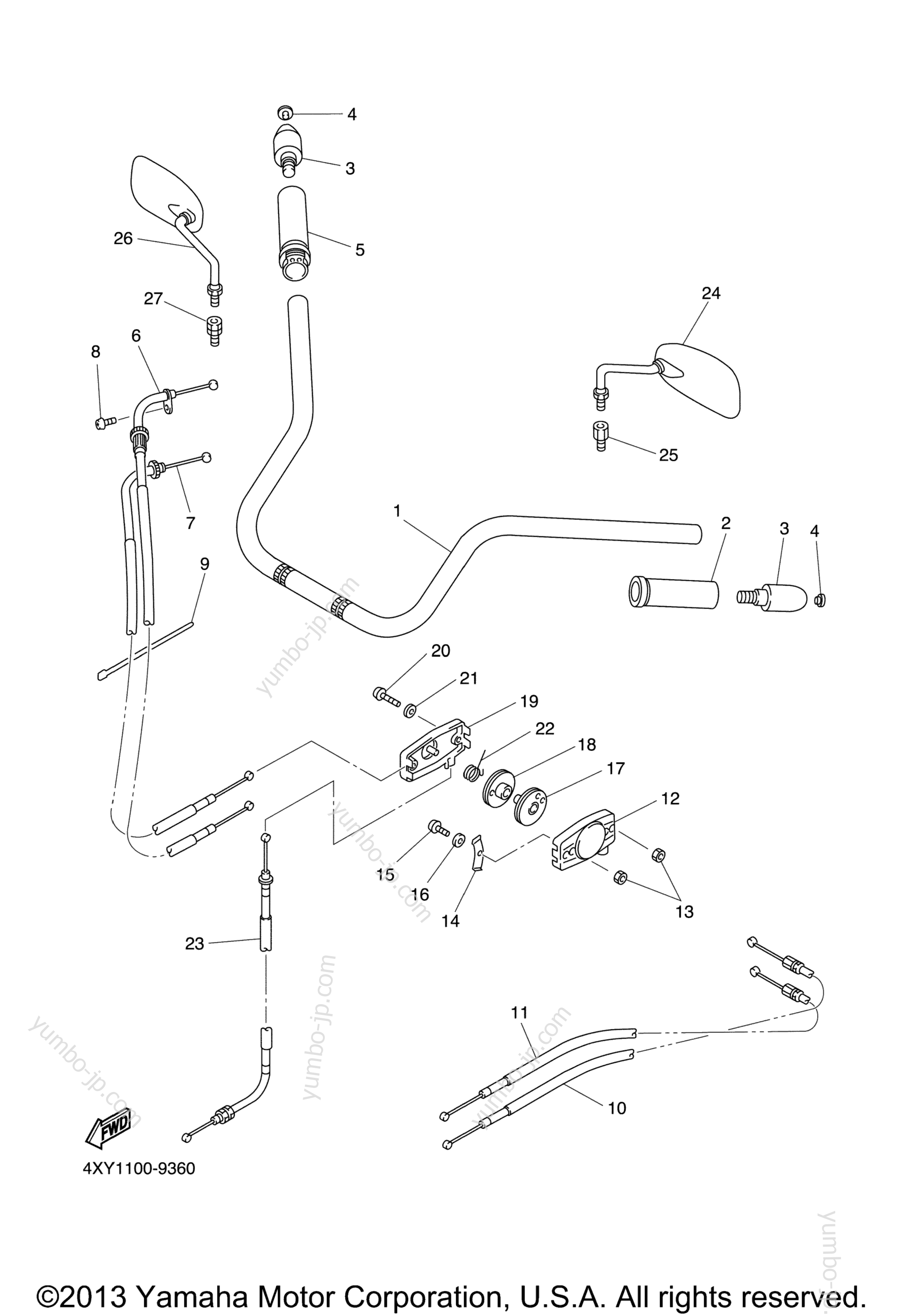 Steering Handle Cable для мотоциклов YAMAHA ROYAL STAR VENTURE (XVZ13TFS) 2004 г.