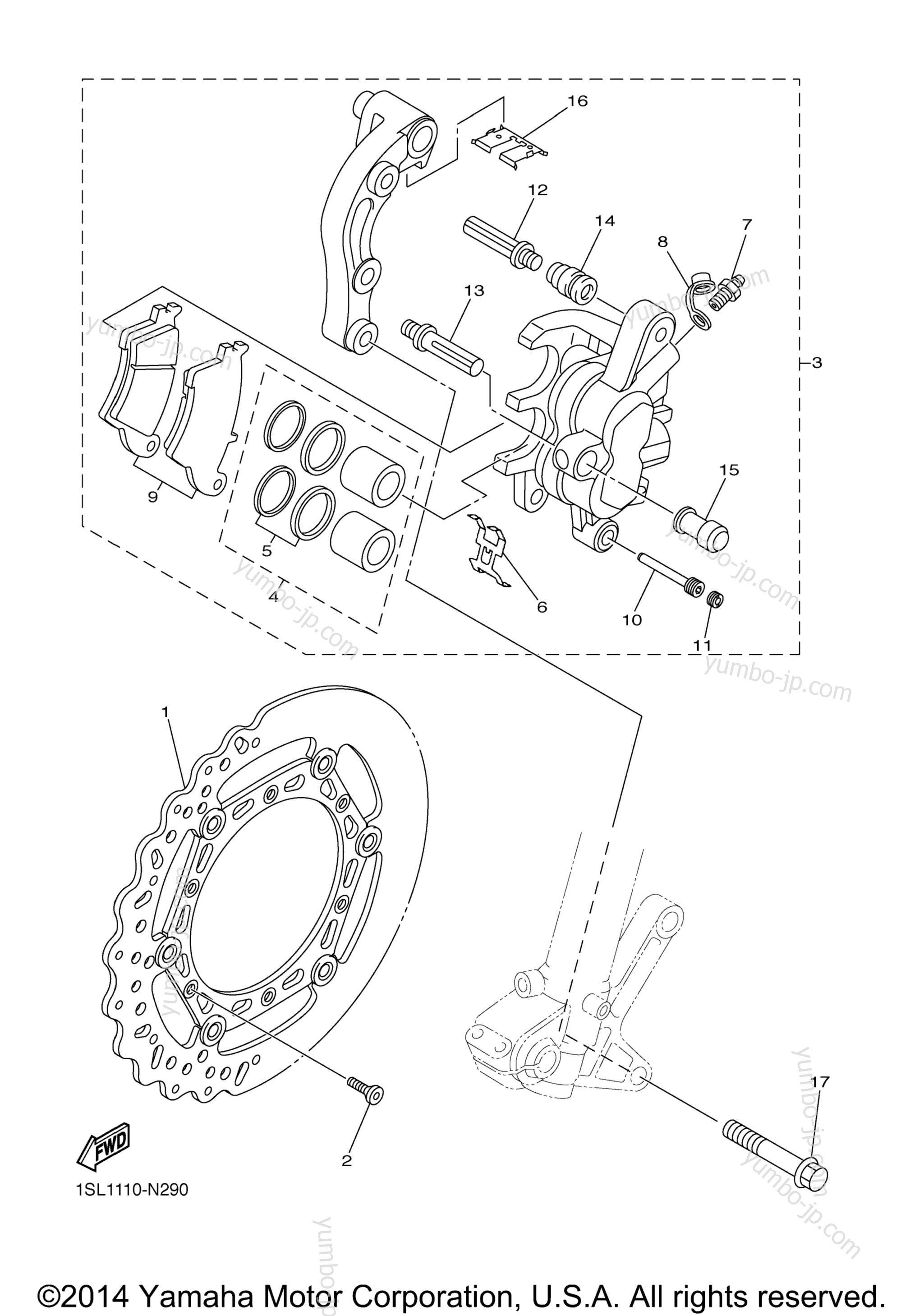 FRONT BRAKE CALIPER for motorcycles YAMAHA YZ250FX (YZ250FXF) 2015 year