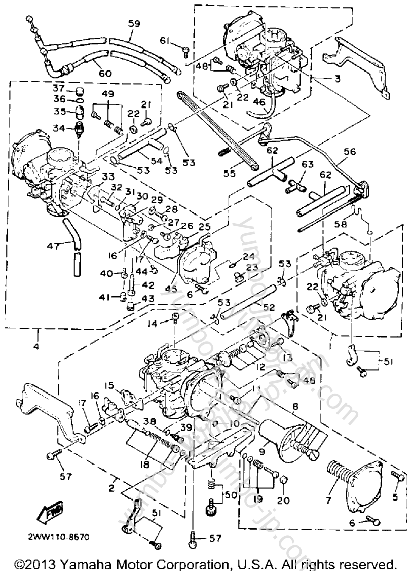 Carburetor (California Model Only) for motorcycles YAMAHA XVZ13U 1988 year