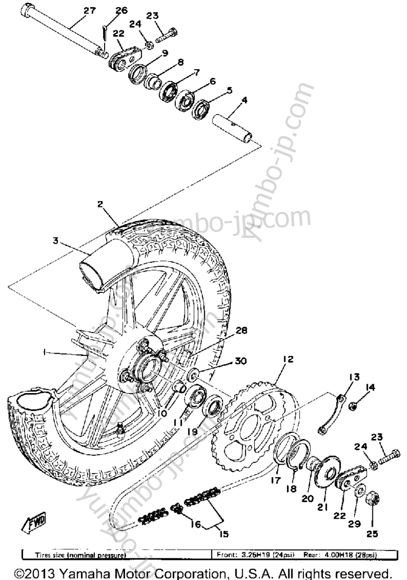 REAR WHEEL for motorcycles YAMAHA XS500 (XS500E) 1978 year