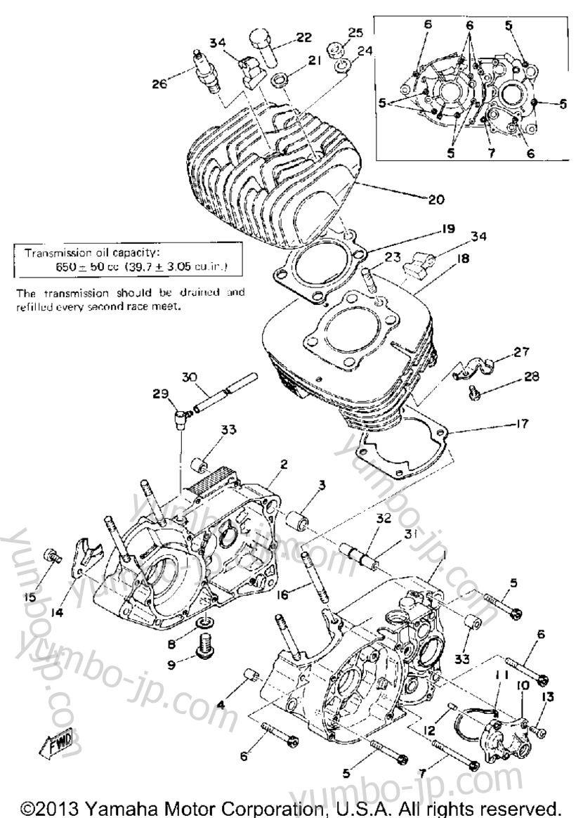 Crankcase - Cylinder for motorcycles YAMAHA YZ175C 1976 year