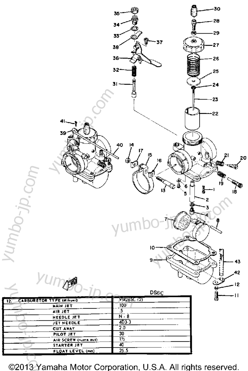 CARBURETOR for motorcycles YAMAHA DS6B 1970 year