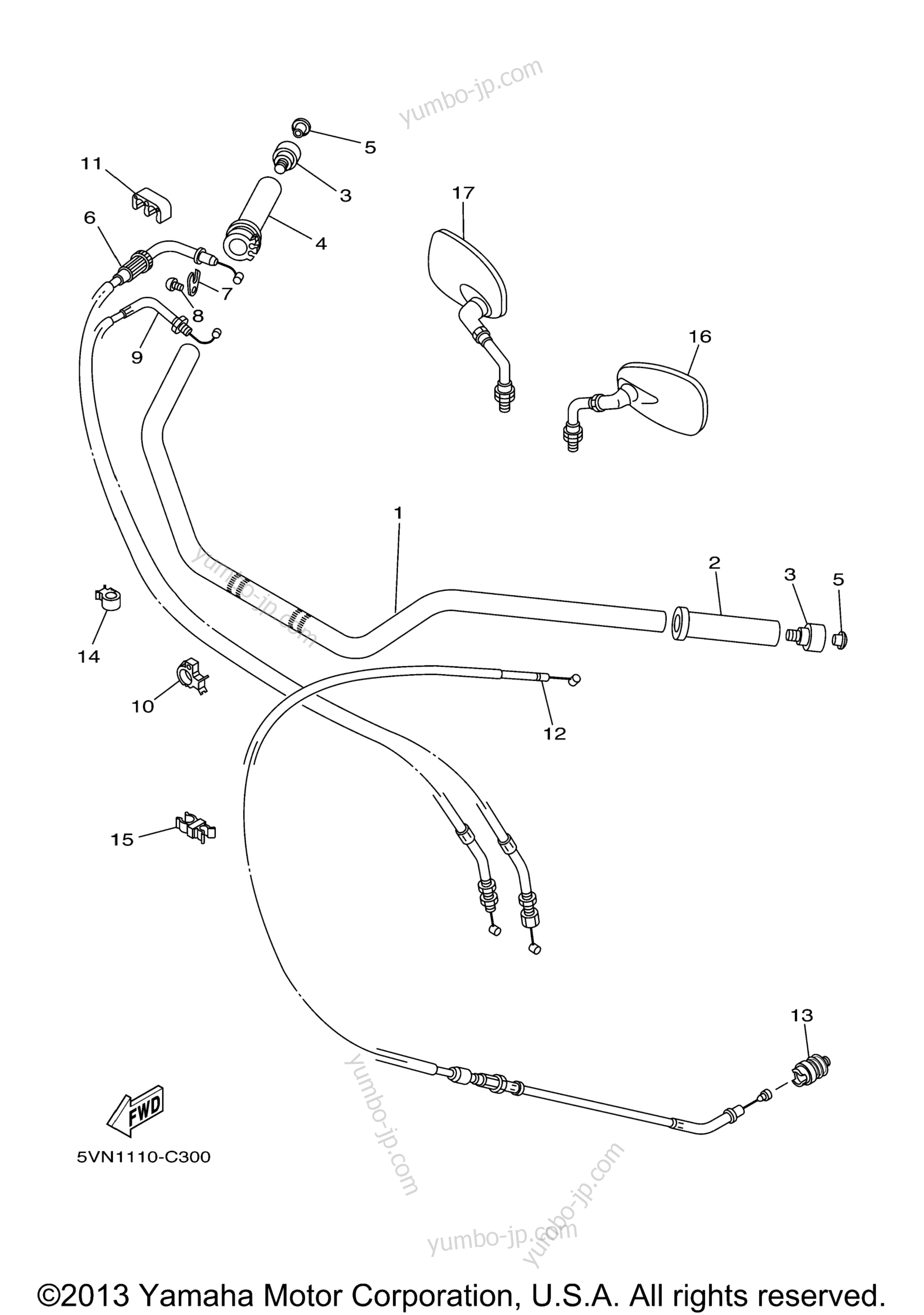 Steering Handle Cable для мотоциклов YAMAHA ROAD STAR SILVERADO S (XV17ATSDL) 2013 г.