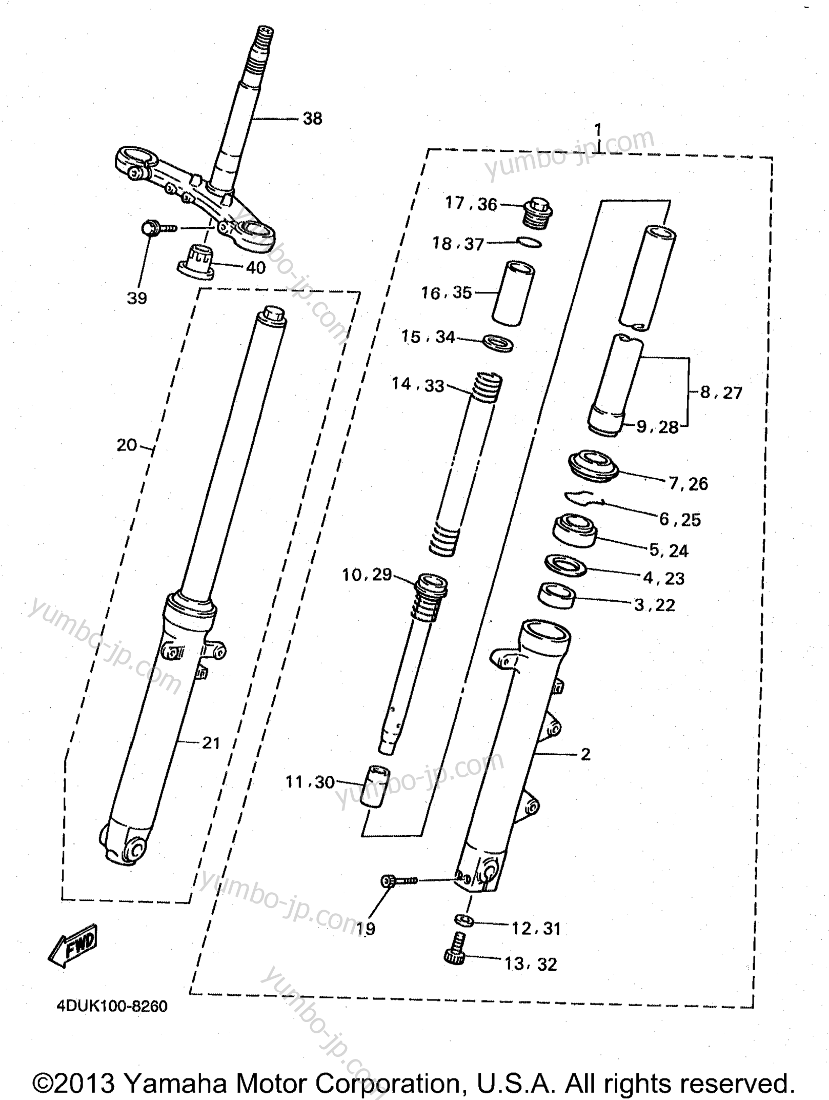 FRONT FORK для мотоциклов YAMAHA SECA II (XJ600SK) 1998 г.