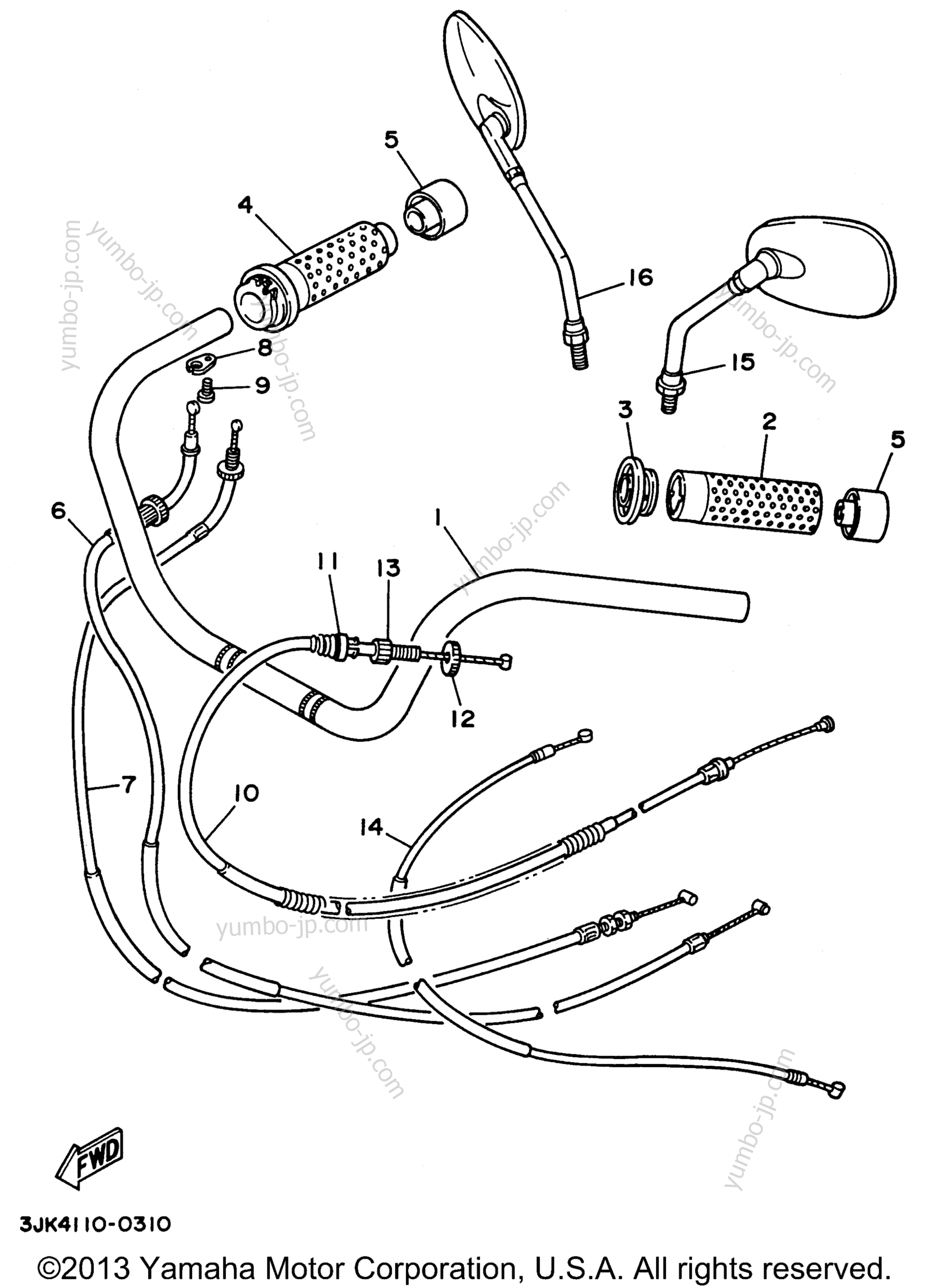 Steering Handle Cable для мотоциклов YAMAHA VIRAGO 1100 (XV1100H) 1996 г.