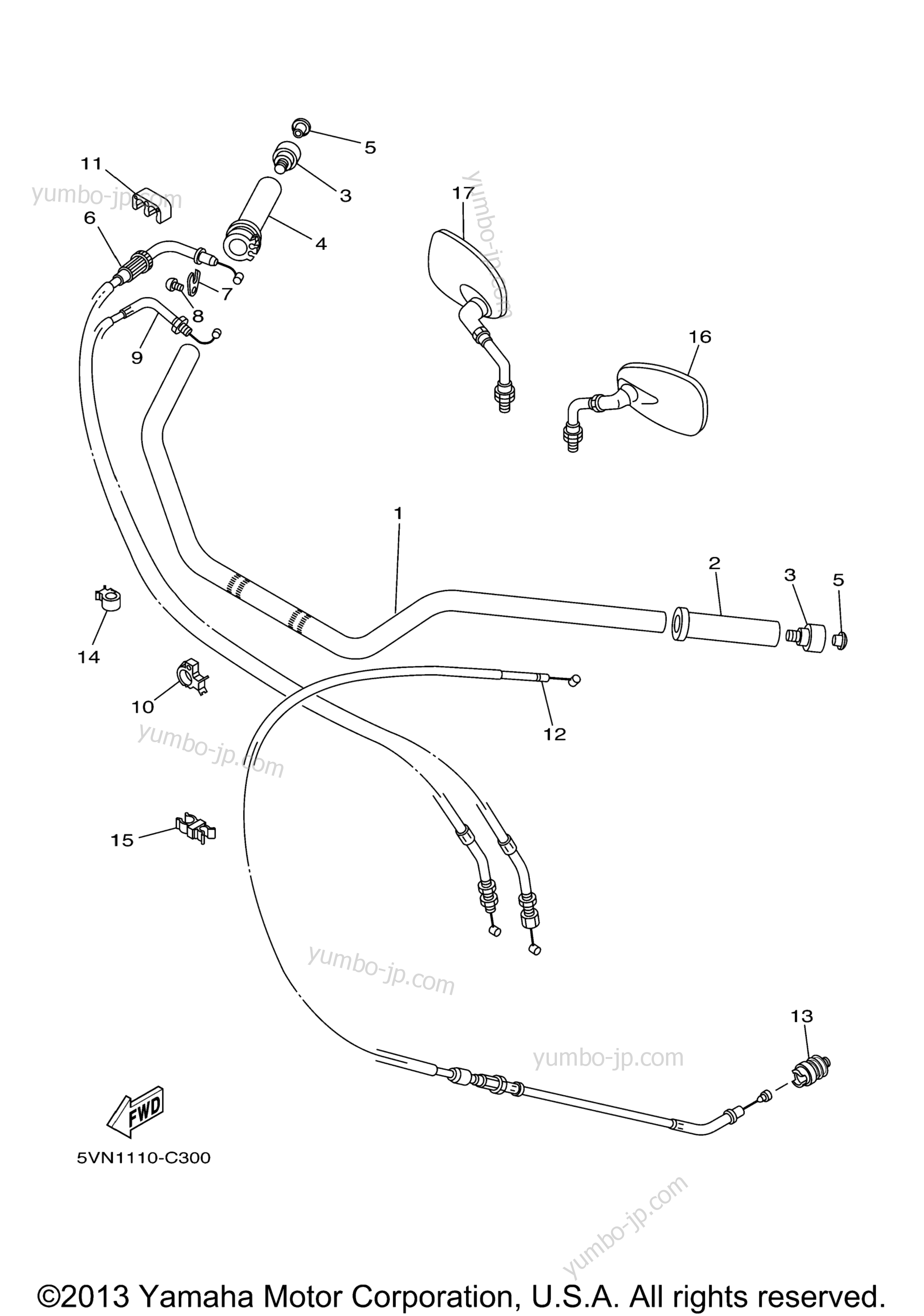 Steering Handle Cable для мотоциклов YAMAHA ROAD STAR S (XV17ASECP) CA 2014 г.
