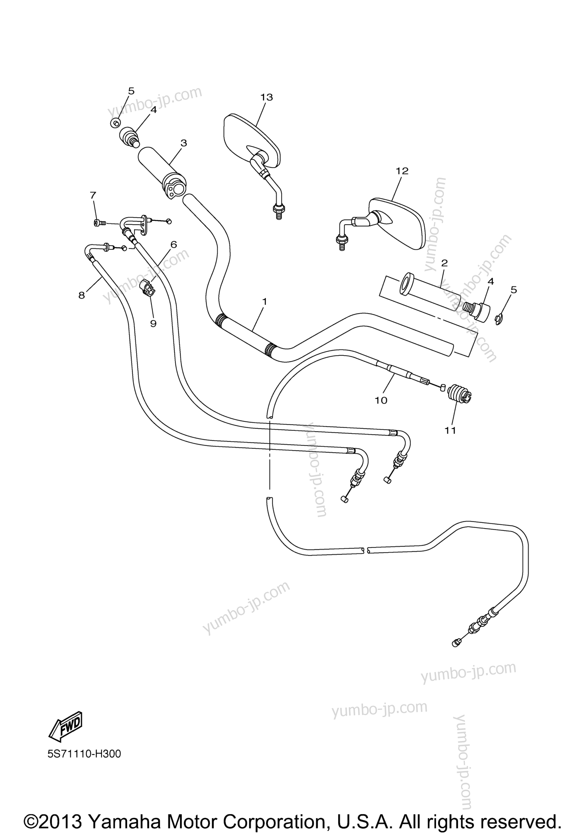 Steering Handle Cable для мотоциклов YAMAHA V STAR 950 TOURER (XVS95CTDCR) CA 2013 г.