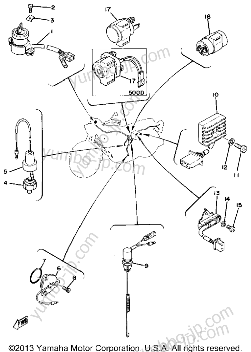 Electrical 2 for motorcycles YAMAHA XS500D 1977 year