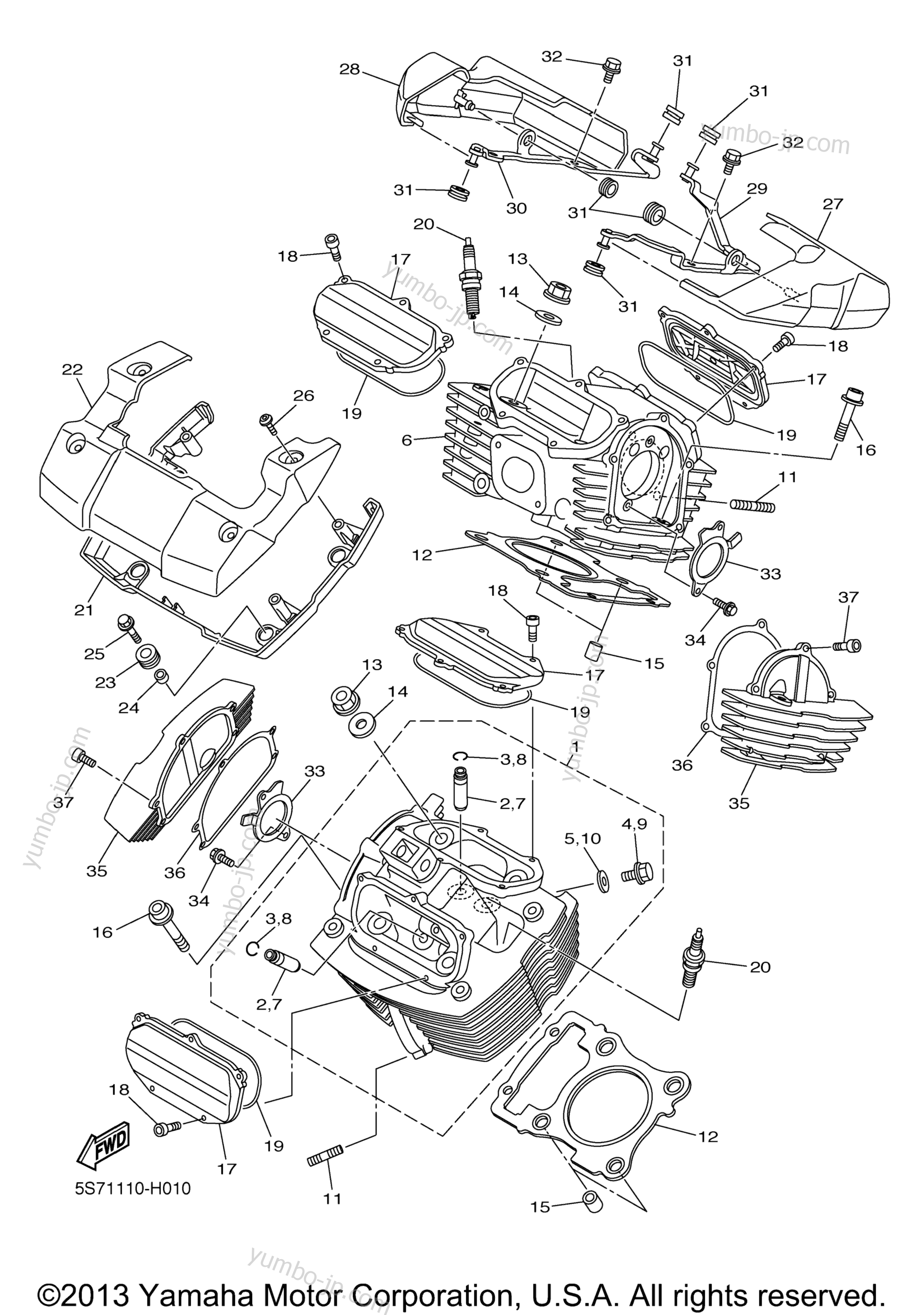 CYLINDER HEAD for motorcycles YAMAHA V STAR 950 (XVS95ZR) 2010 year