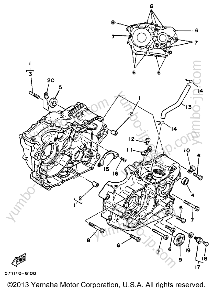 Crankcase (Non-California Model) для мотоциклов YAMAHA XT350W 1989 г.
