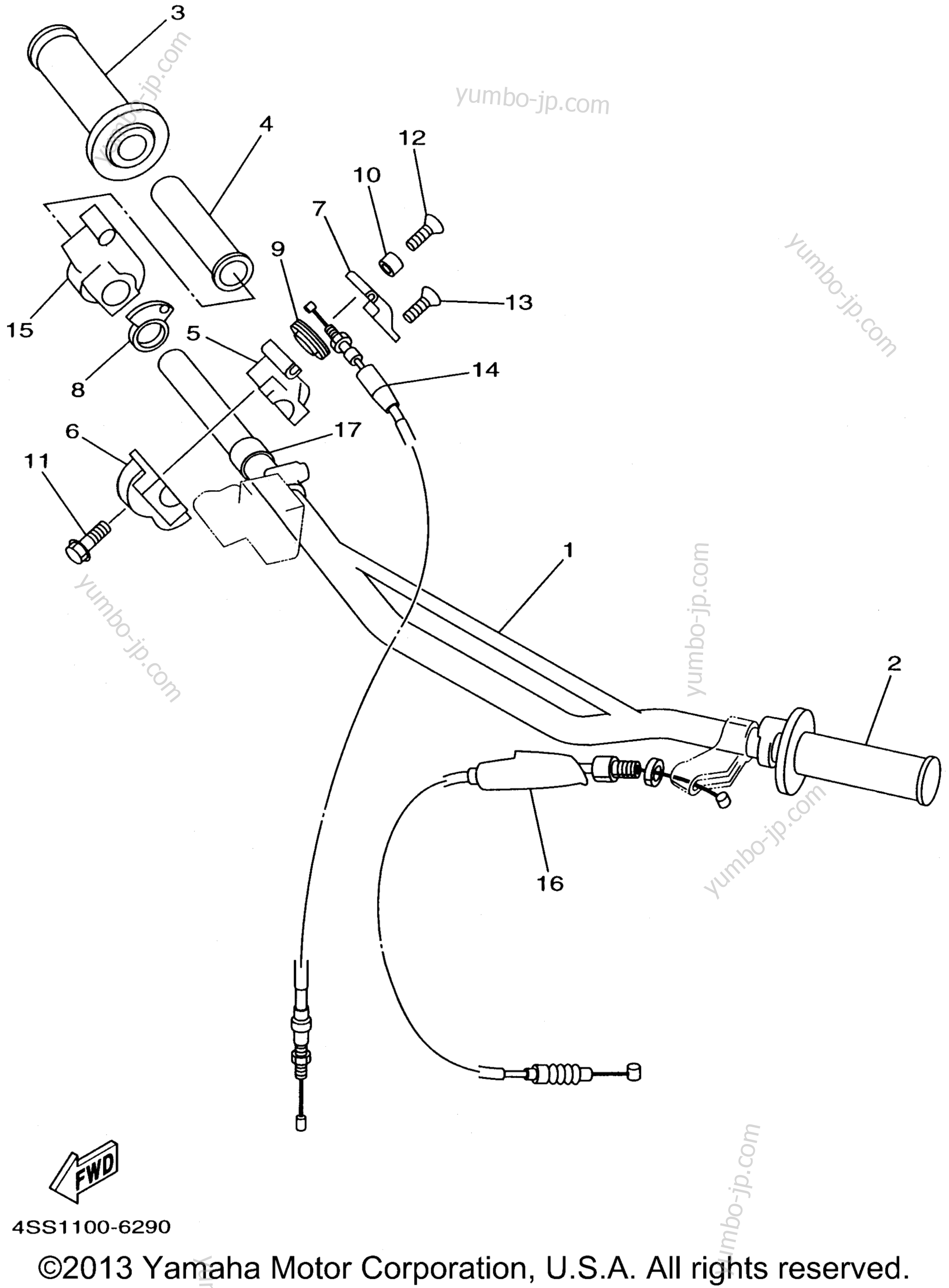 Steering Handle Cable для мотоциклов YAMAHA YZ125H1 1996 г.