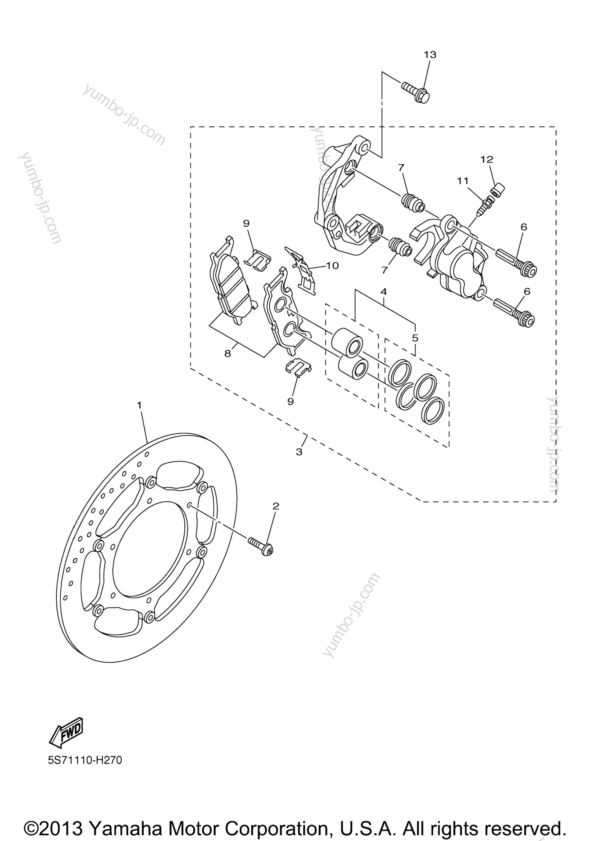 FRONT BRAKE CALIPER for motorcycles YAMAHA V STAR 950 TOURER (XVS95CTDCB) CA 2013 year