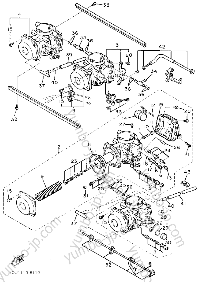 Carburetor (Non-California Model) for motorcycles YAMAHA FZR1000UC CA 1988 year