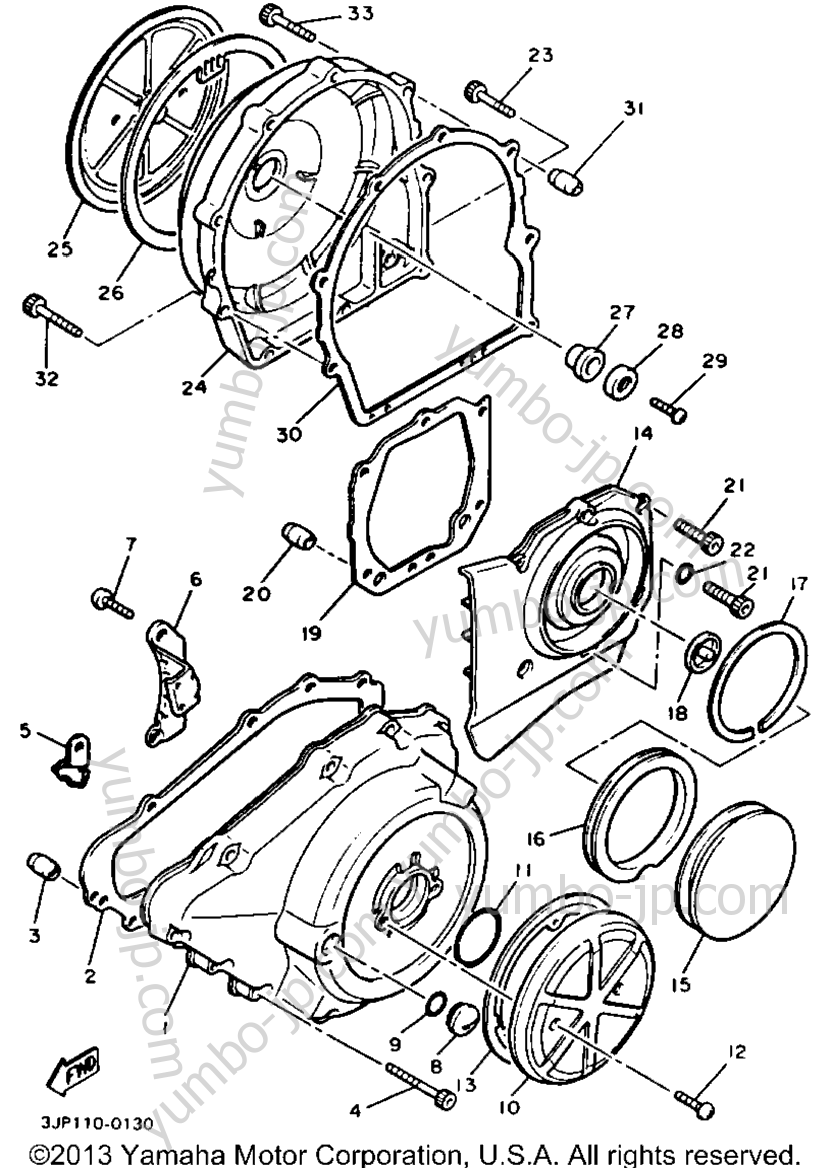 Crankcase Cover 1 для мотоциклов YAMAHA V-MAX 1200 (VMX12AC) CA 1990 г.