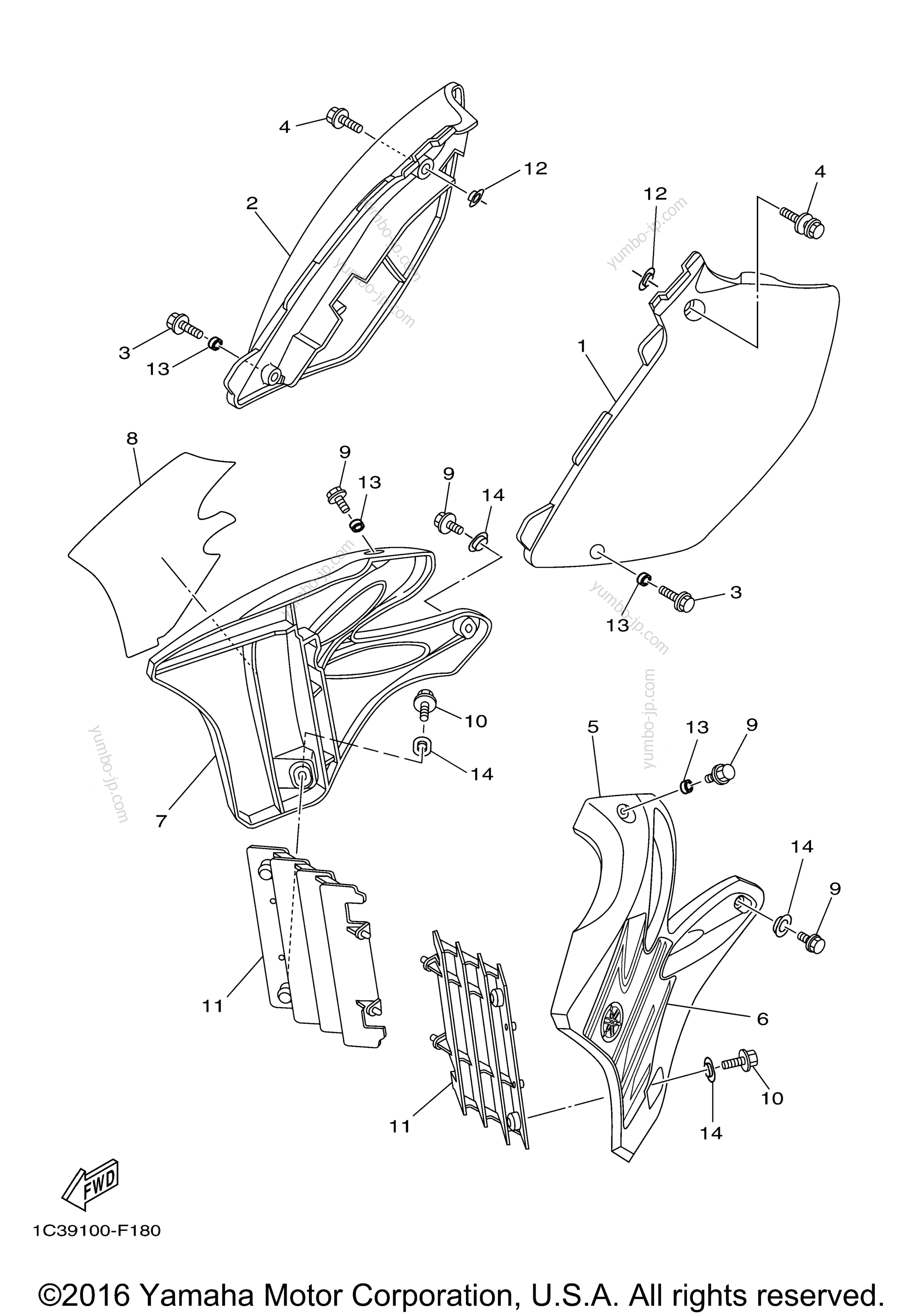 SIDE COVER for motorcycles YAMAHA YZ250 (YZ250W1) 2007 year