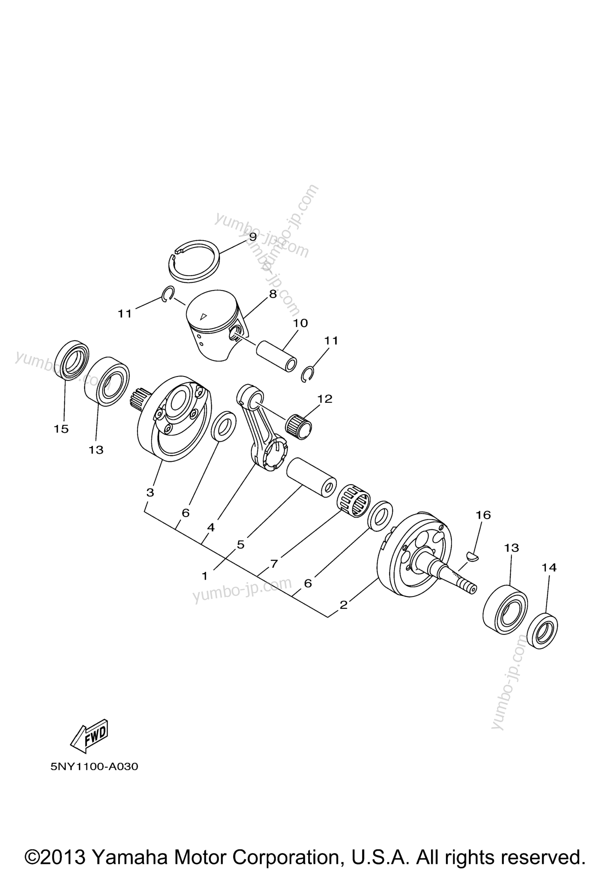 Коленвал и поршневая группа для мотоциклов YAMAHA YZ125 (YZ125V) 2006 г.