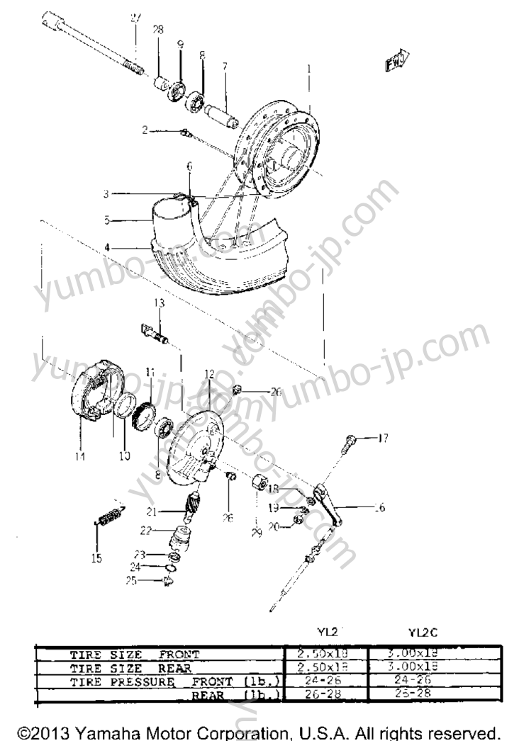 FRONT WHEEL for motorcycles YAMAHA YL2C YL2CM (YL2C_67_TR) 1967 year