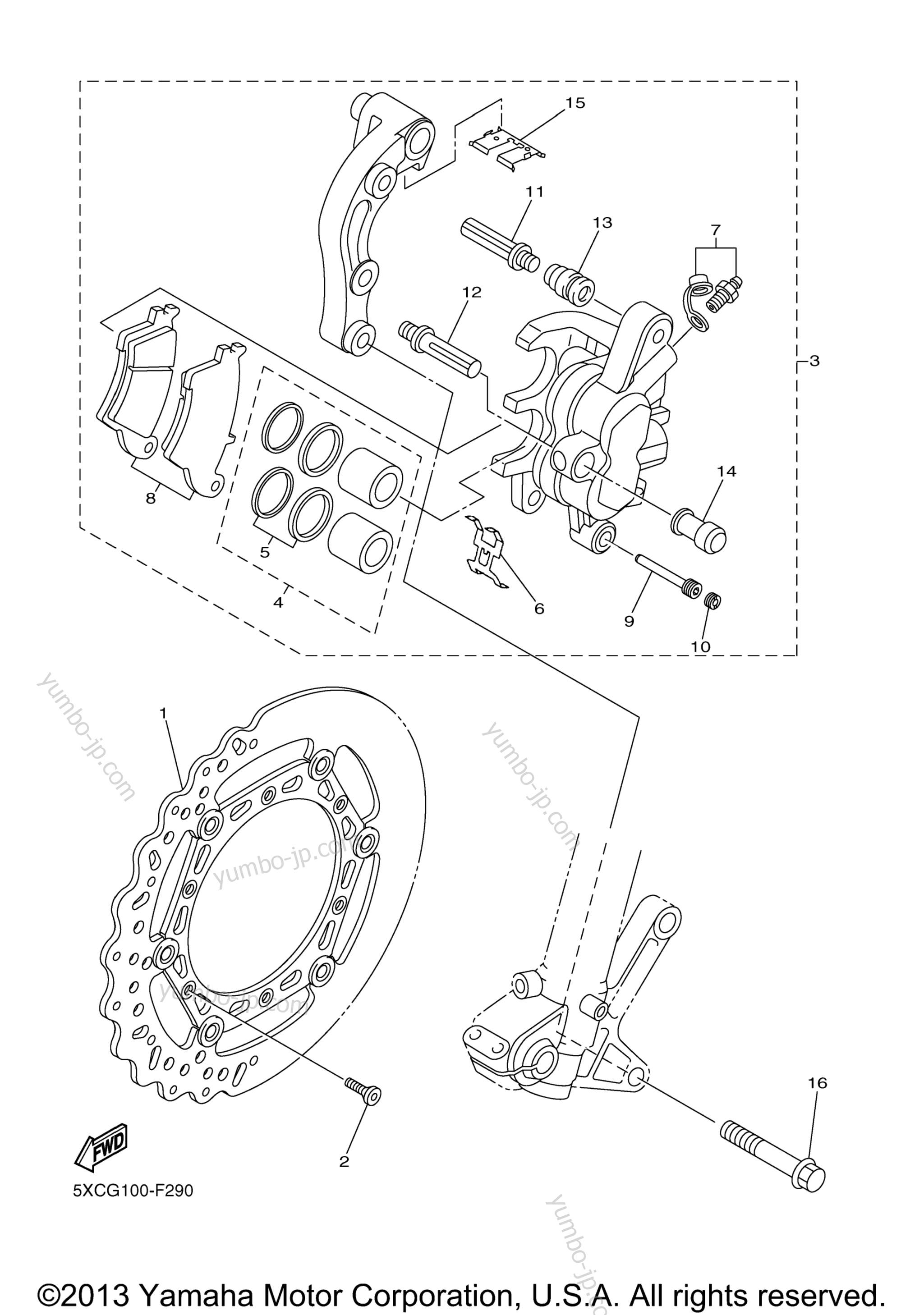 FRONT BRAKE CALIPER для мотоциклов YAMAHA YZ125 (YZ125A1) 2011 г.