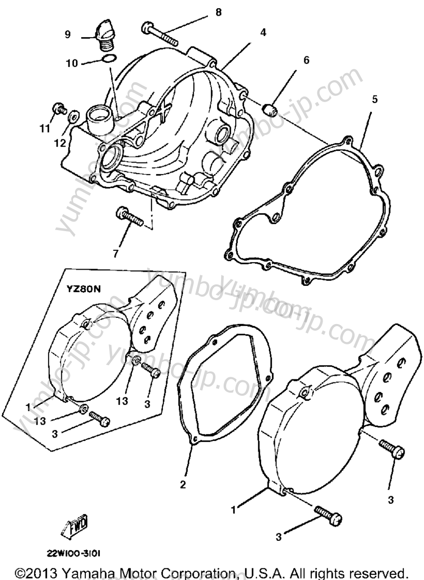 CRANKCASE COVER for motorcycles YAMAHA YZ80L 1984 year