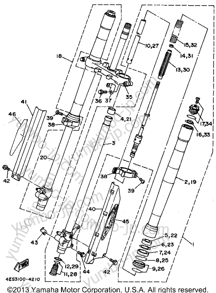 FRONT FORK для мотоциклов YAMAHA YZ80F1 1994 г.