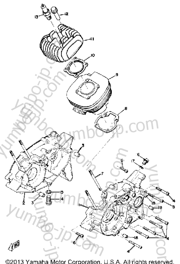 Crankcase - Cylinder Yz80a для мотоциклов YAMAHA YZ80C 1976 г.