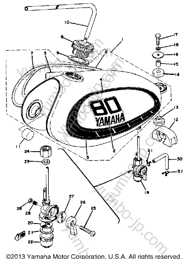 Fuel Tank Yz80c для мотоциклов YAMAHA YZ80B 1975 г.