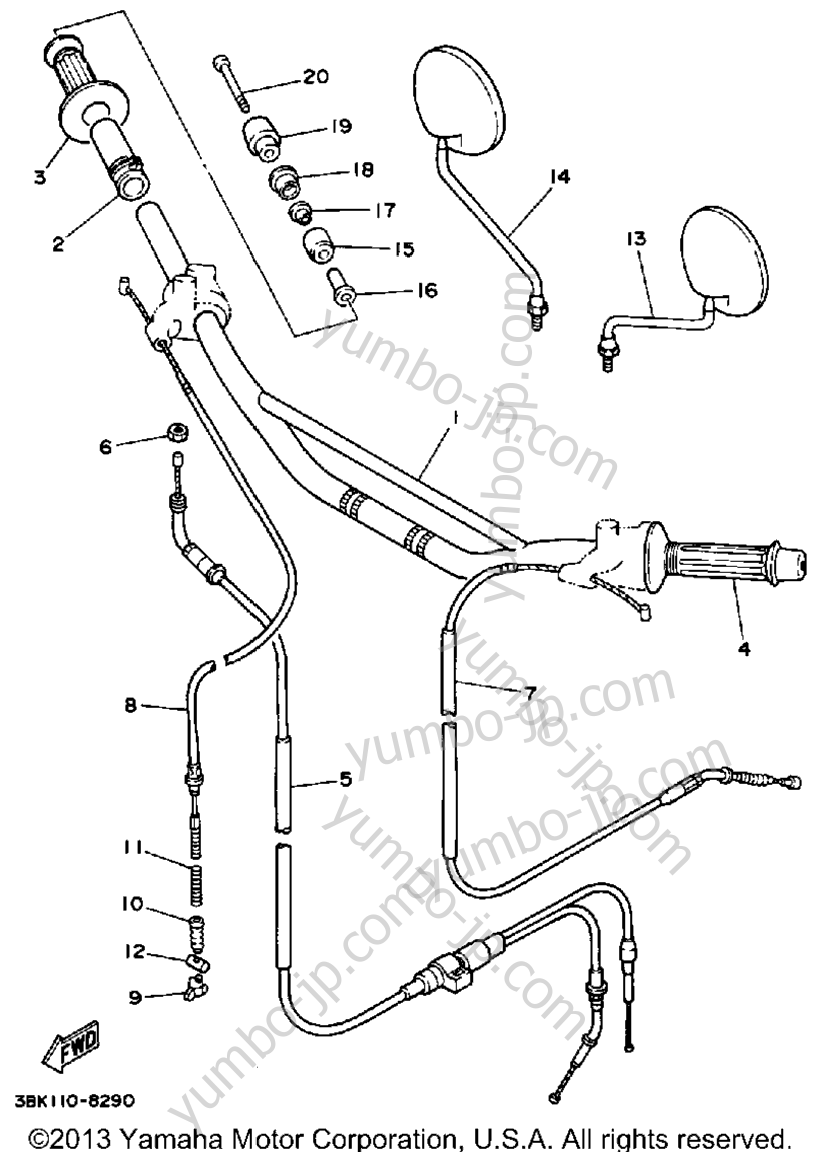 Handlebar - Cable for motorcycles YAMAHA ENDURO (DT50U) 1988 year