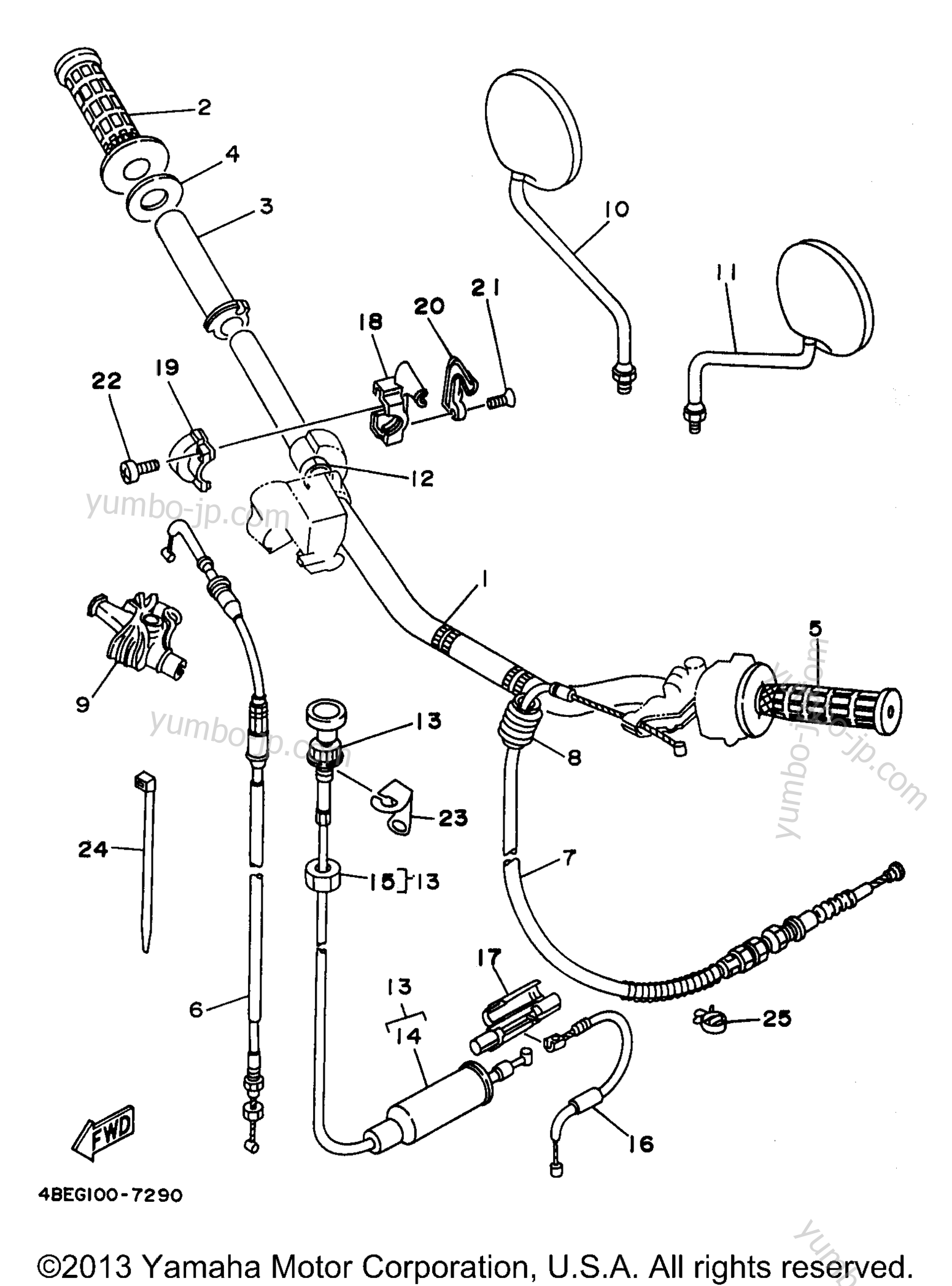 Steering Handle Cable для мотоциклов YAMAHA SEROW (XT225K) 1998 г.