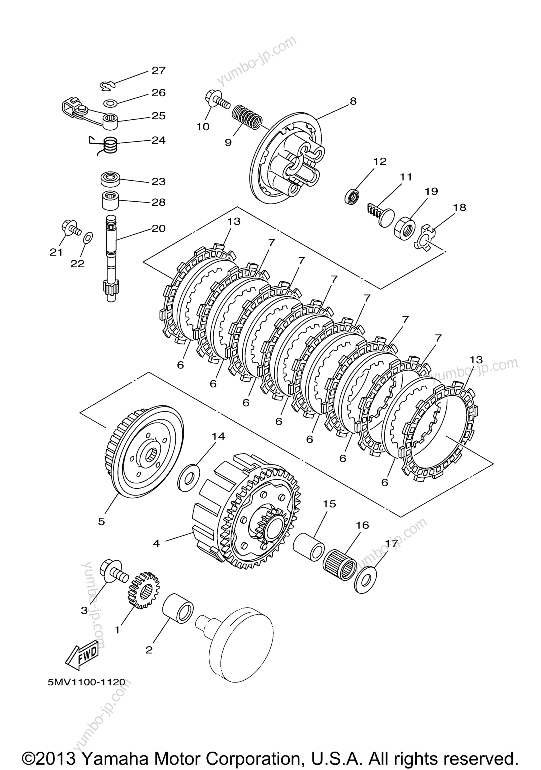 CLUTCH for motorcycles YAMAHA YZ125 (YZ125N1) 2001 year