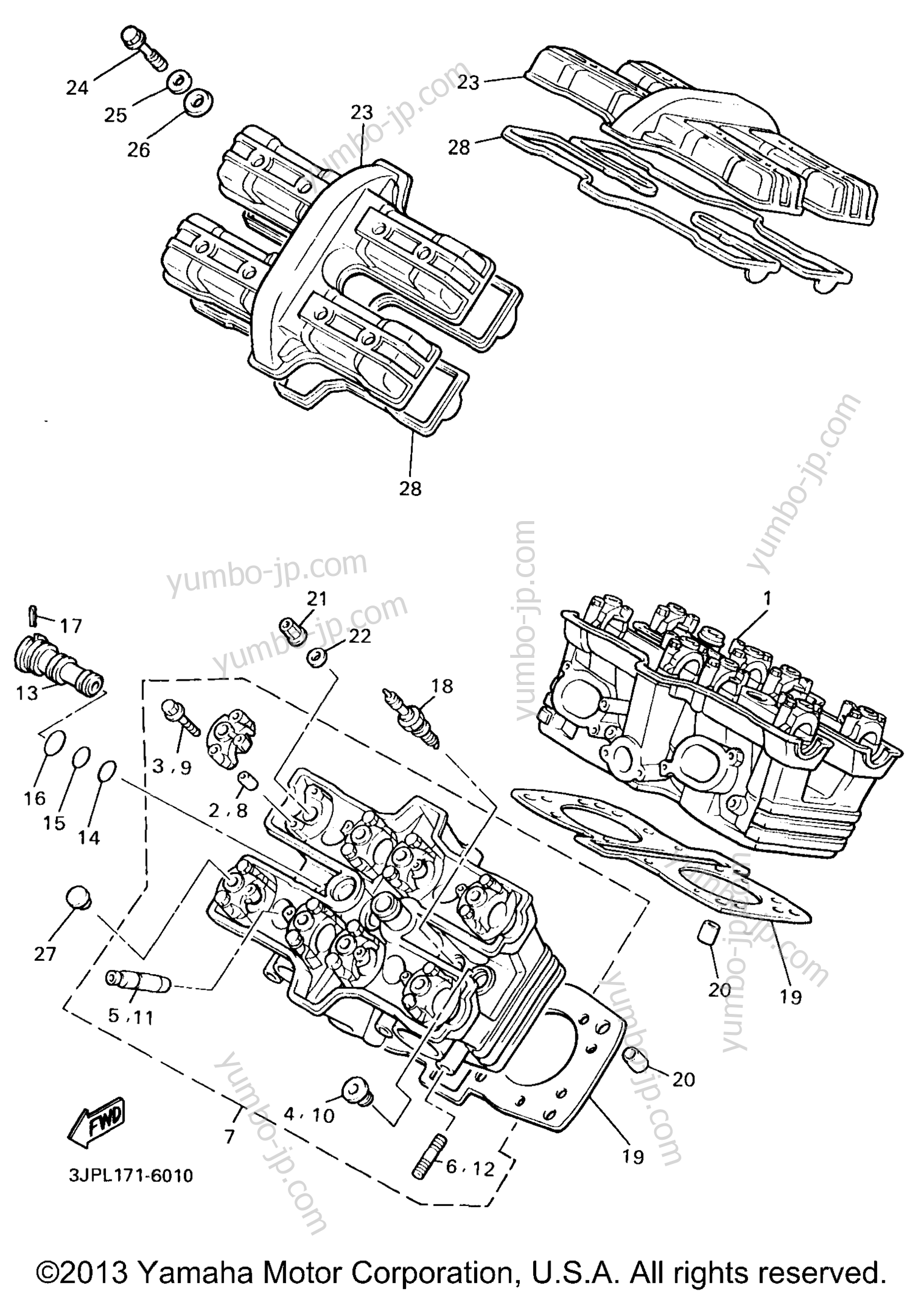 CYLINDER HEAD for motorcycles YAMAHA V-MAX 1200 (VMX12KC) CA 1998 year