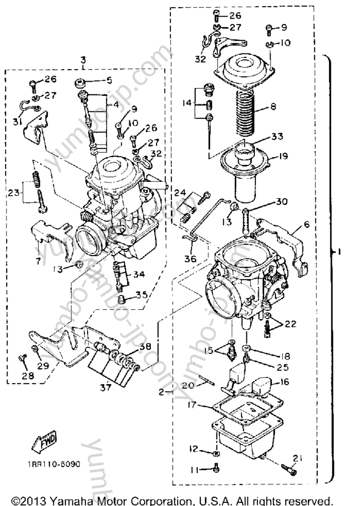 Carburetor California Model Only for motorcycles YAMAHA VIRAGO 750 (XV750UC) CA 1988 year