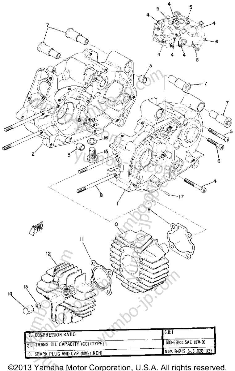 Cylinder Crankcase для мотоциклов YAMAHA U7E 1972 г.