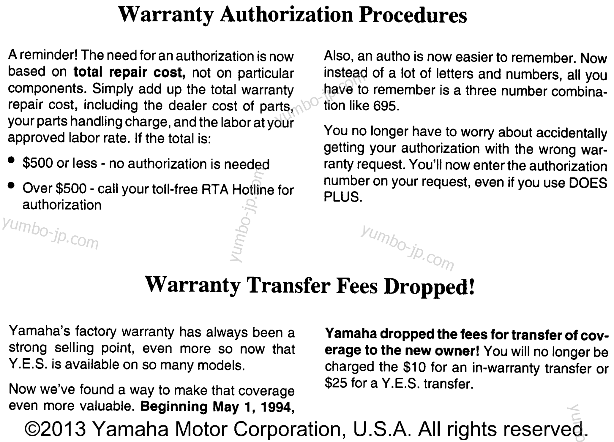 Audio Warranty Service Pg 4 for motorcycles YAMAHA TW200HC CA 1996 year