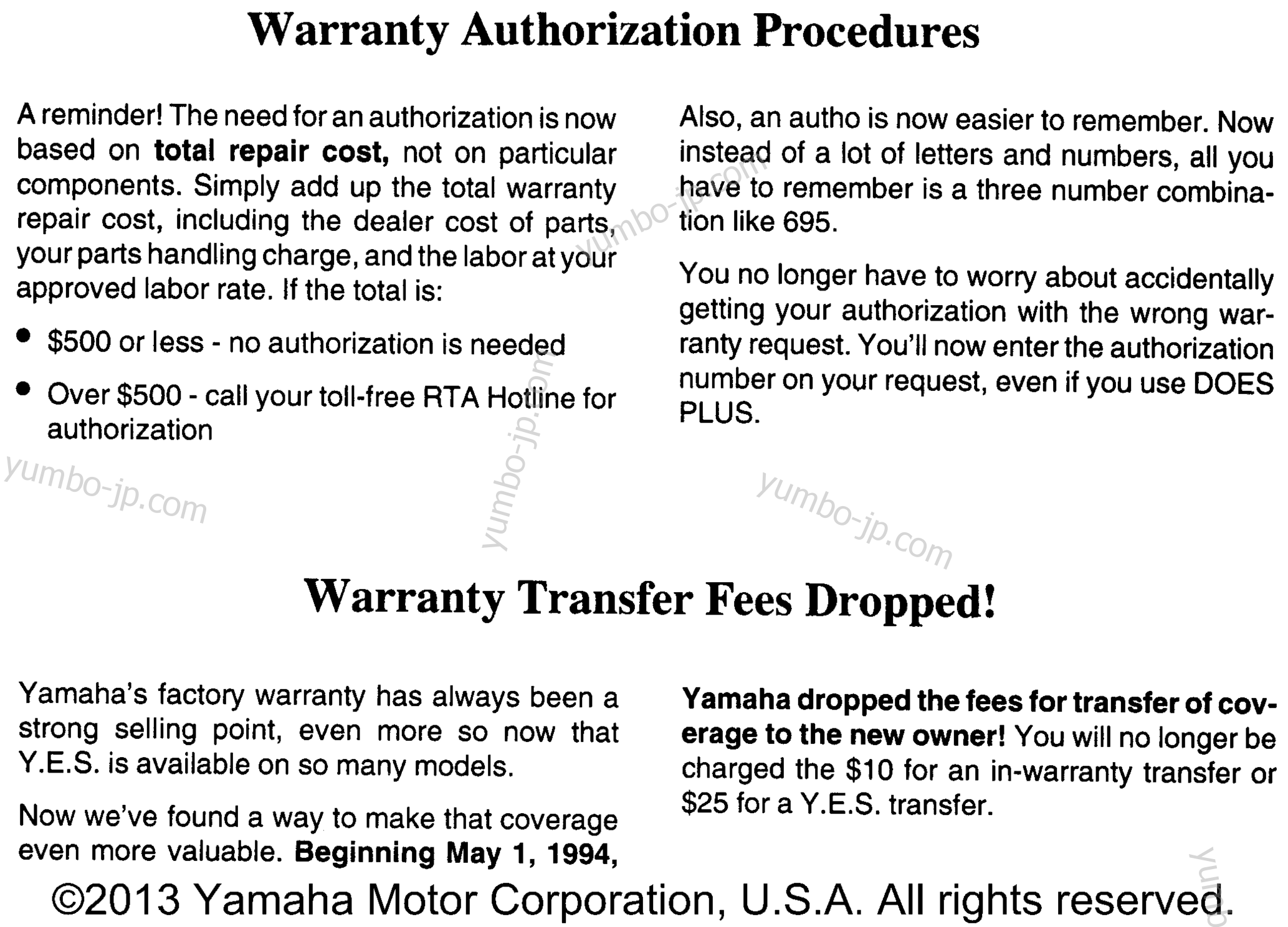 Audio Warranty Service Pg 4 для мотоциклов YAMAHA TW200HC CA 1996 г.