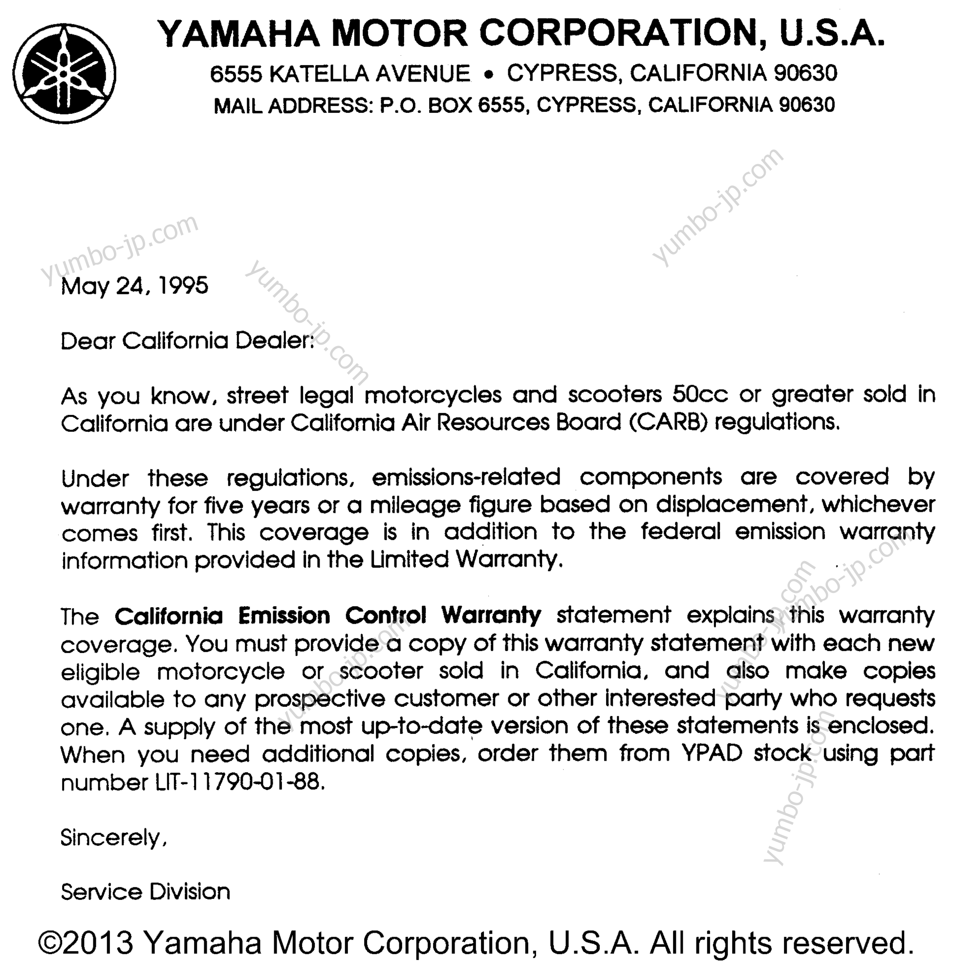 Audio Warranty Service Pg 3 for motorcycles YAMAHA V-MAX 1200 (VMX12HC) CA 1996 year