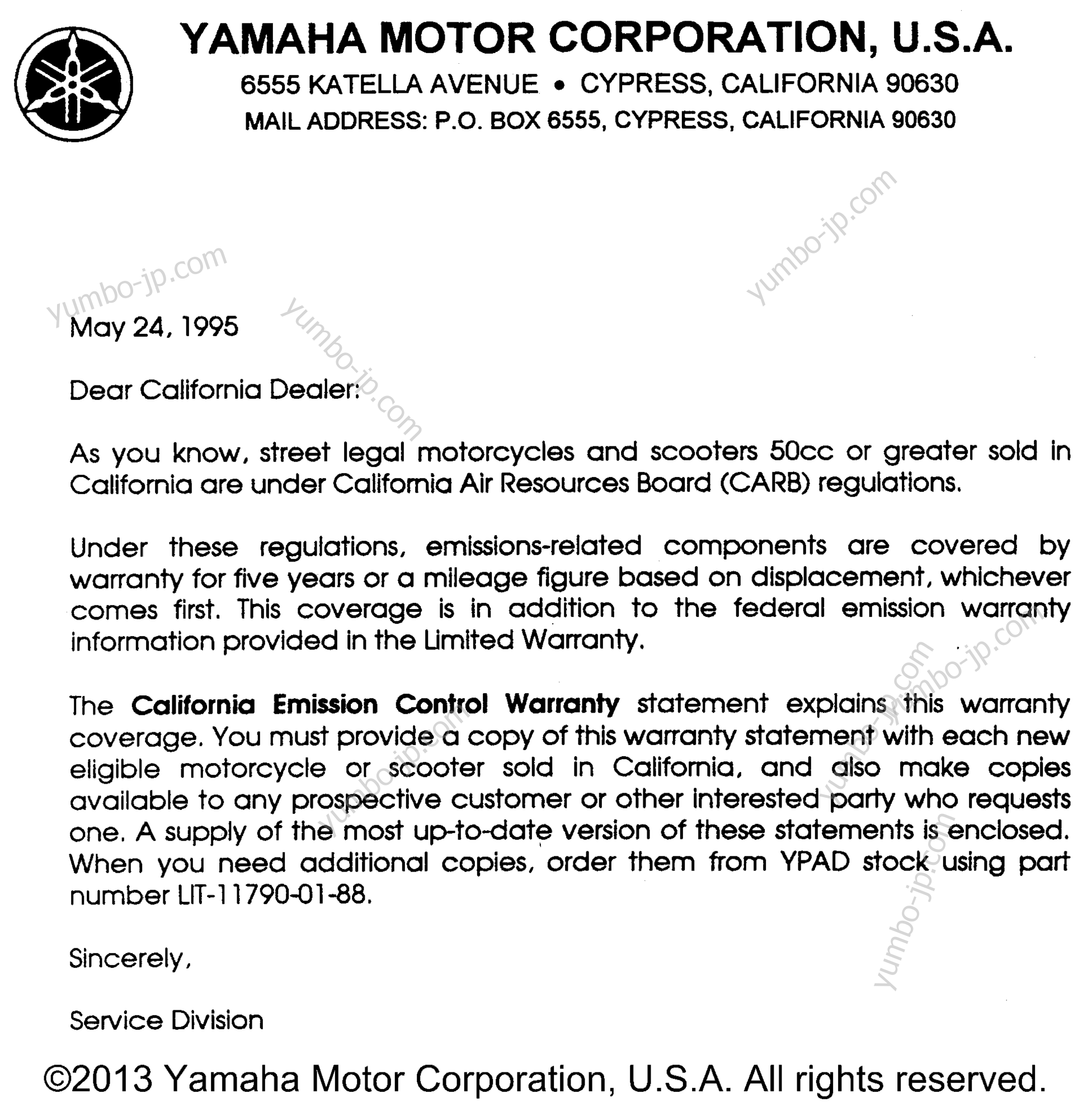 Audio Warranty Service Pg 3 для мотоциклов YAMAHA V-MAX 1200 (VMX12H) 1996 г.