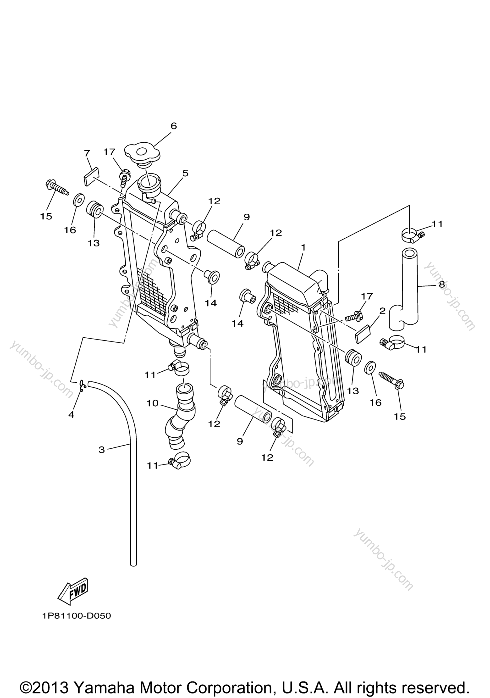 RADIATOR HOSE for motorcycles YAMAHA YZ250 (YZ250W1) 2007 year