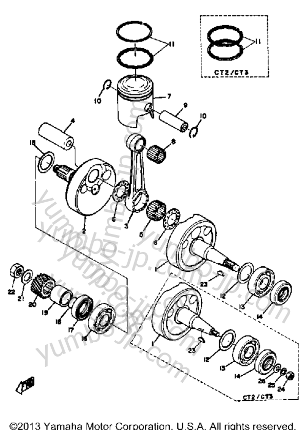 Crank Piston для мотоциклов YAMAHA AT3_CT3 (AT2) 1972 г.