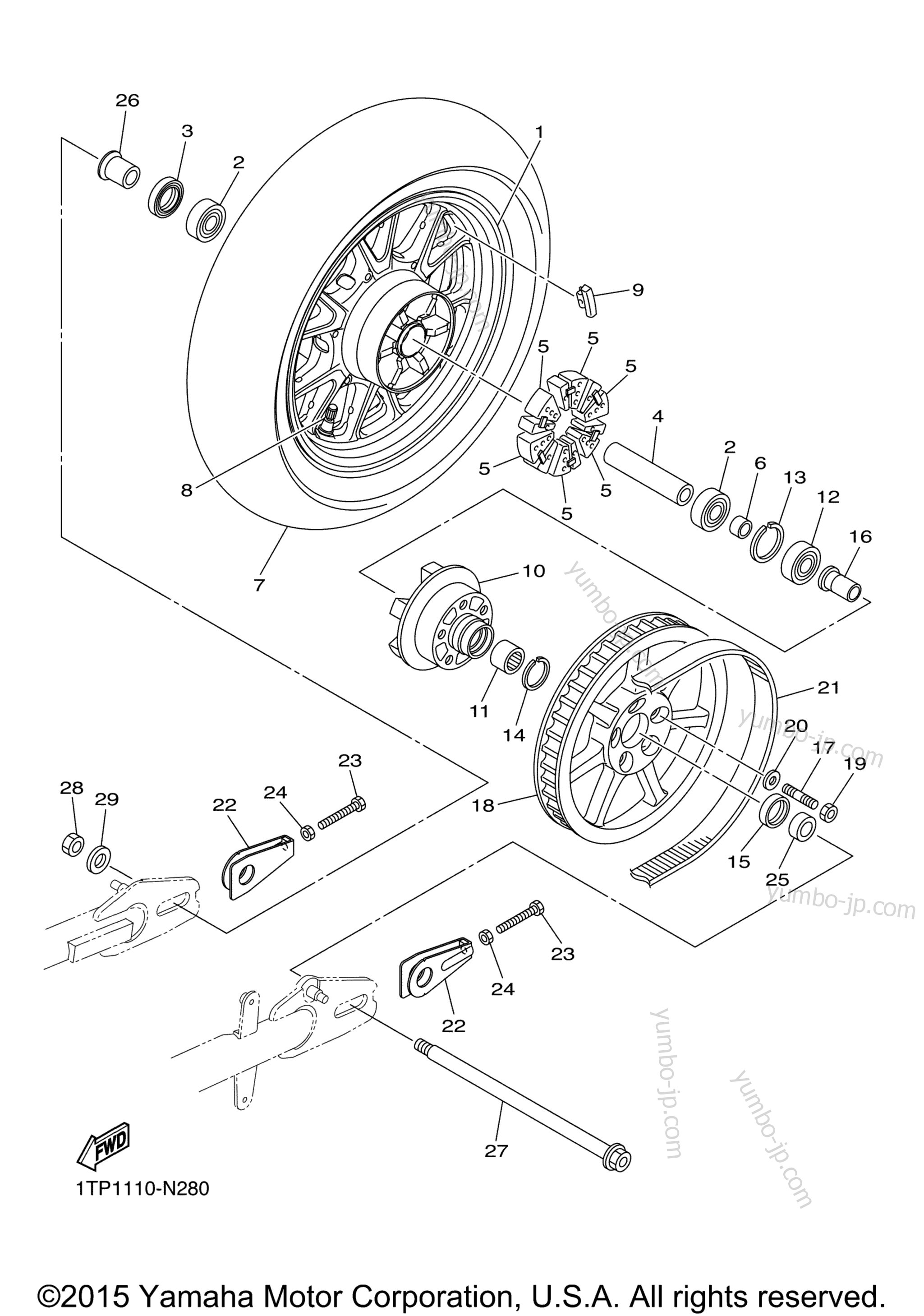 REAR WHEEL for motorcycles YAMAHA BOLT R SPEC (XVS95CGCY) CA 2016 year