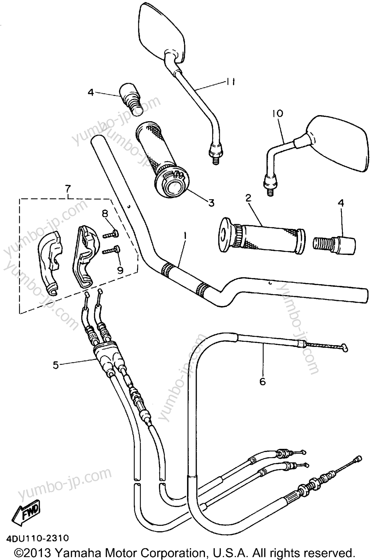 Steering Handle Cable for motorcycles YAMAHA SECA II (XJ600SF) 1994 year