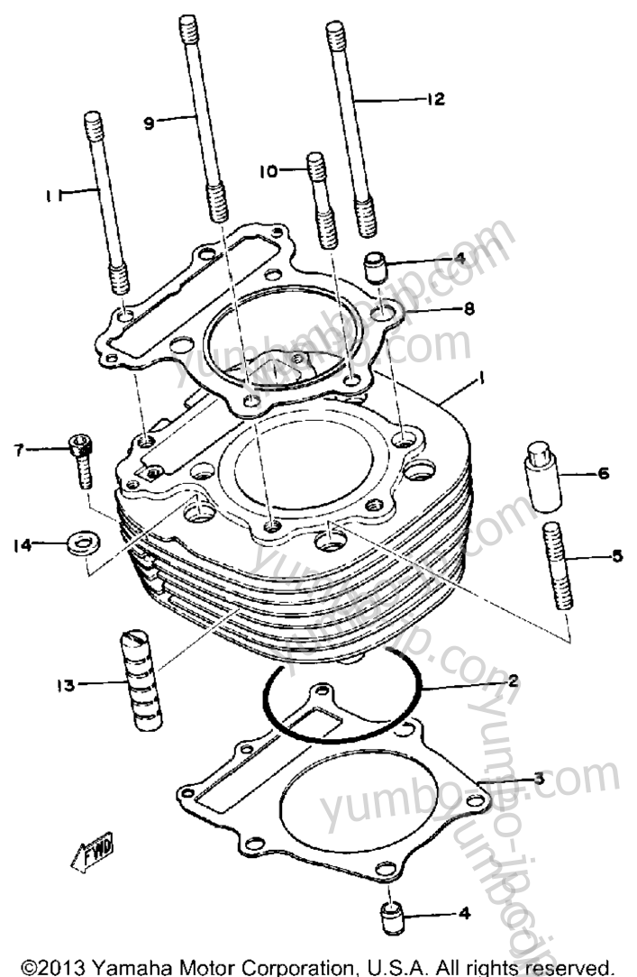 CYLINDER for motorcycles YAMAHA TT500D 1977 year