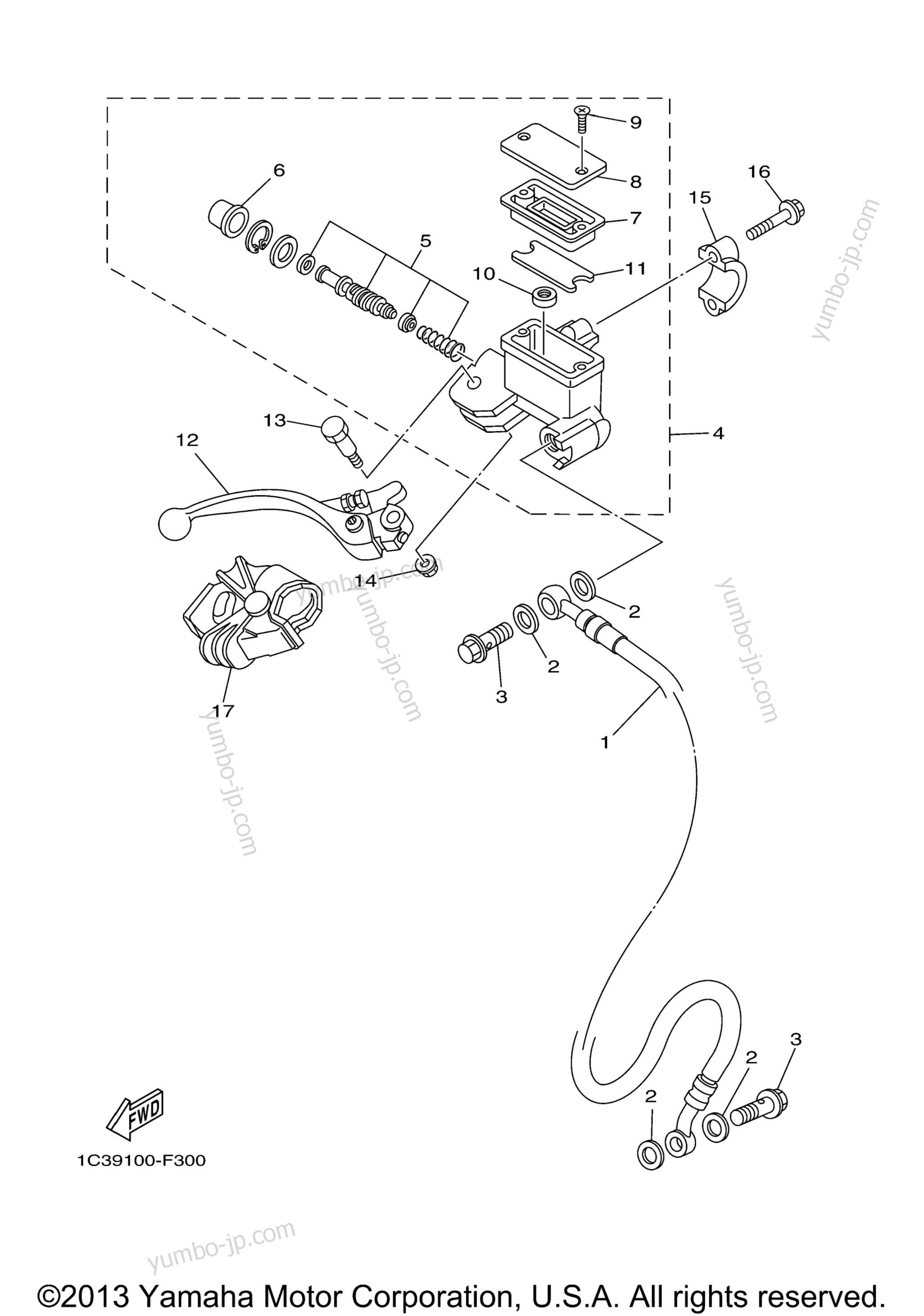 FRONT MASTER CYLINDER for motorcycles YAMAHA YZ250 (YZ250W1) 2007 year