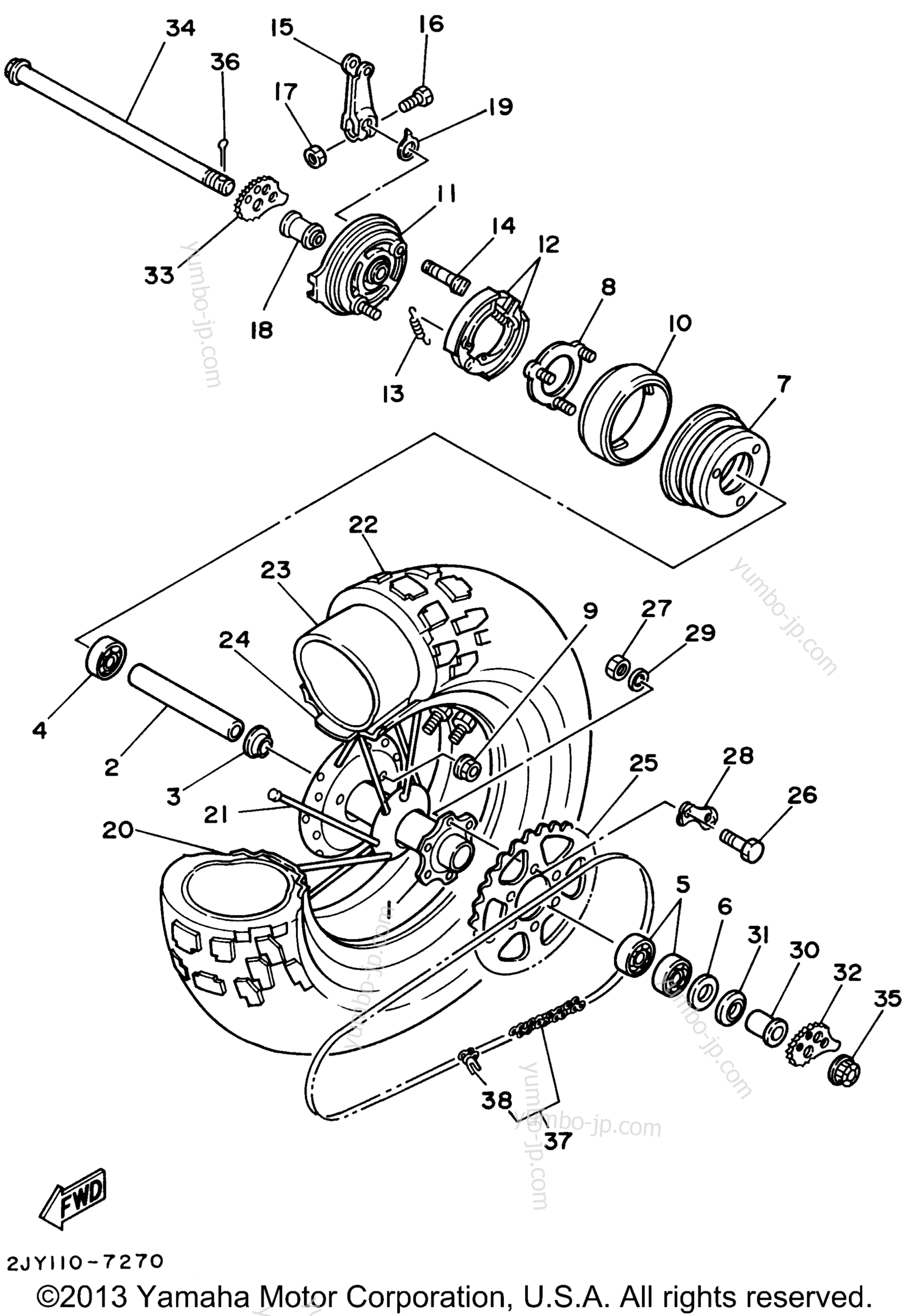 REAR WHEEL for motorcycles YAMAHA TW200HC CA 1996 year