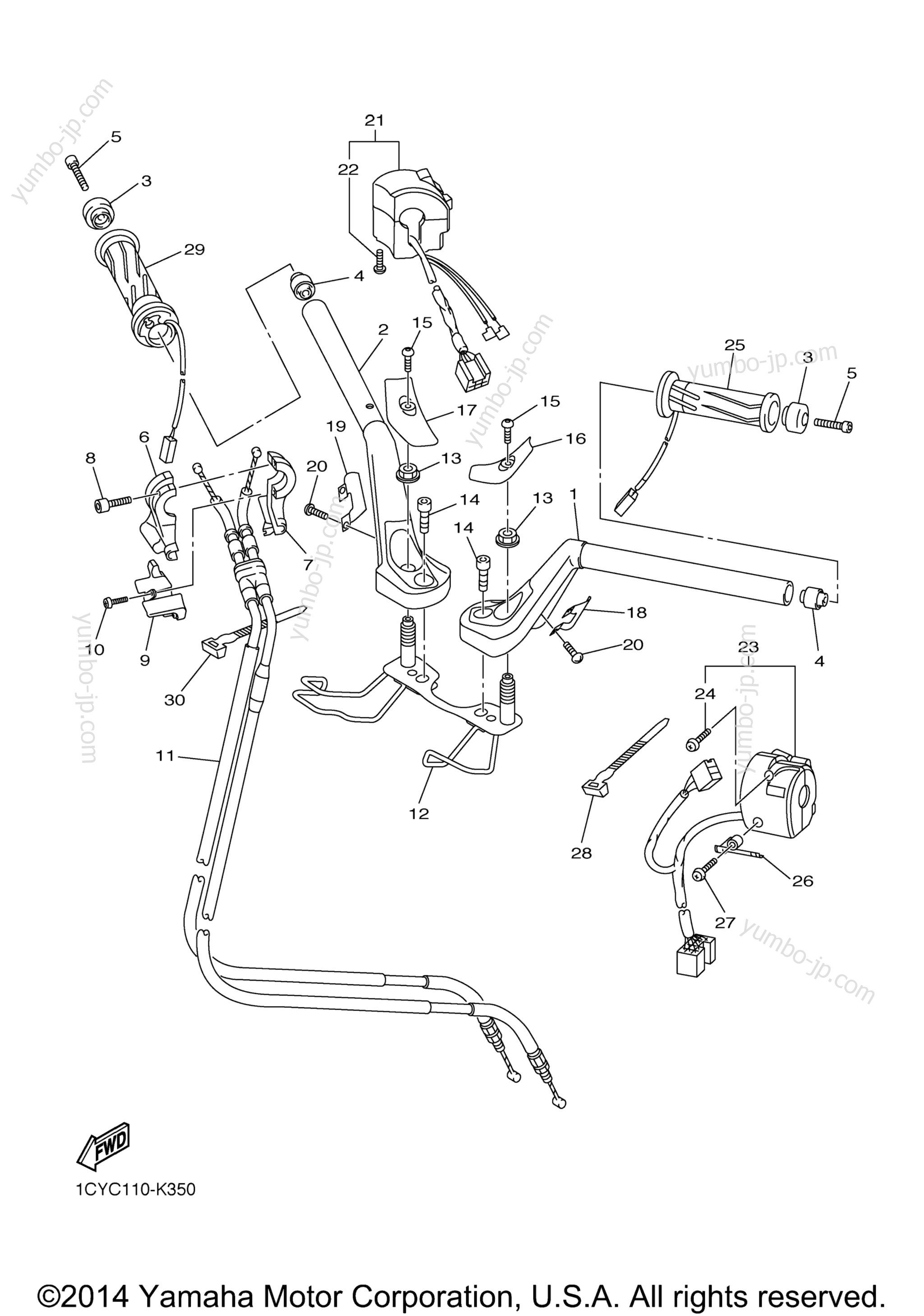 Steering Handle Cable для мотоциклов YAMAHA FJR1300A (FJR13AACS) CA 2011 г.