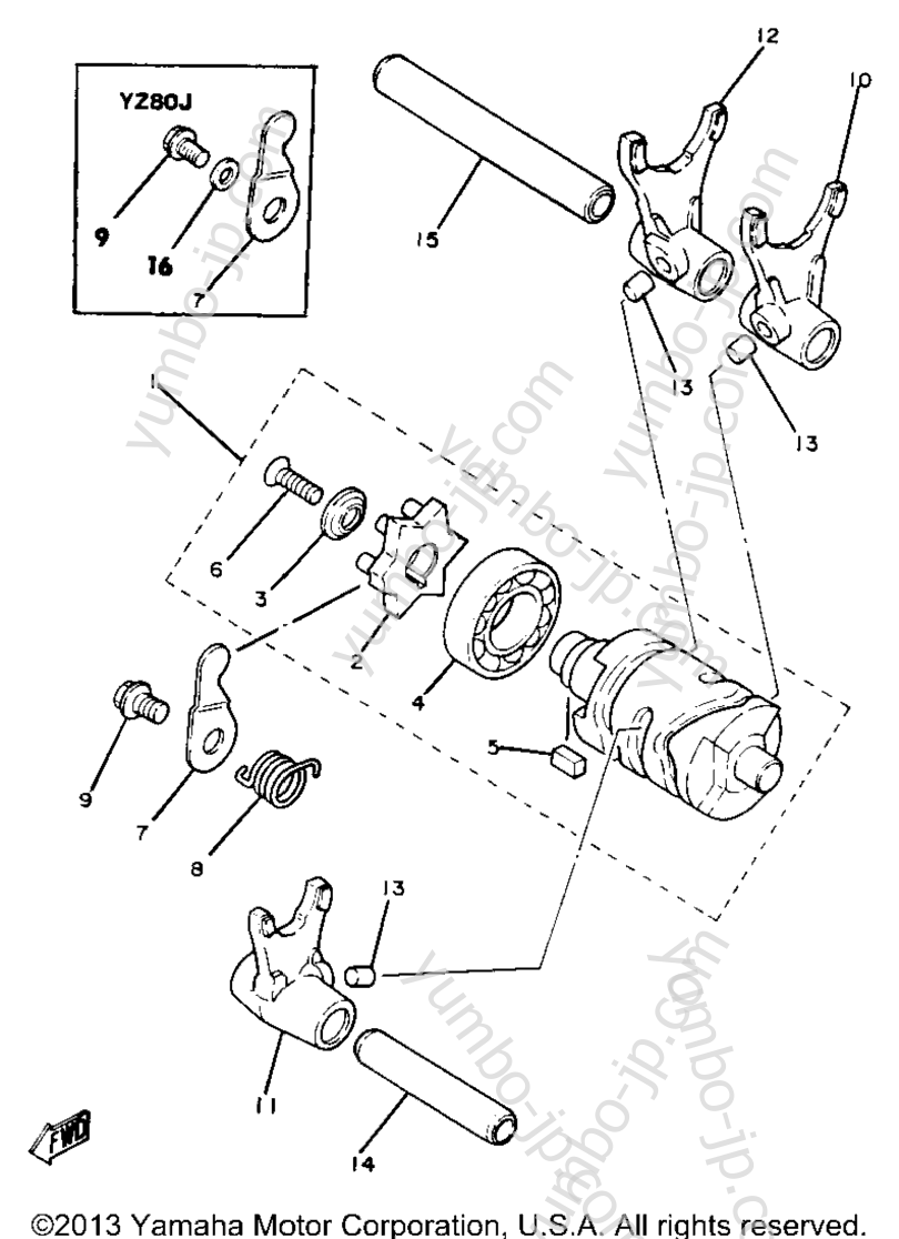 Shift Cam Fork Yz80h J для мотоциклов YAMAHA YZ80H 1981 г.