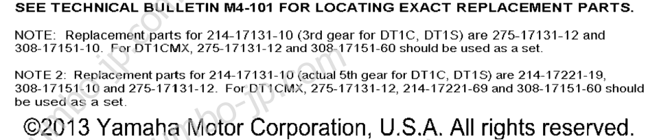Transmission Gear (Notes Only) for motorcycles YAMAHA DT1S 1969 year